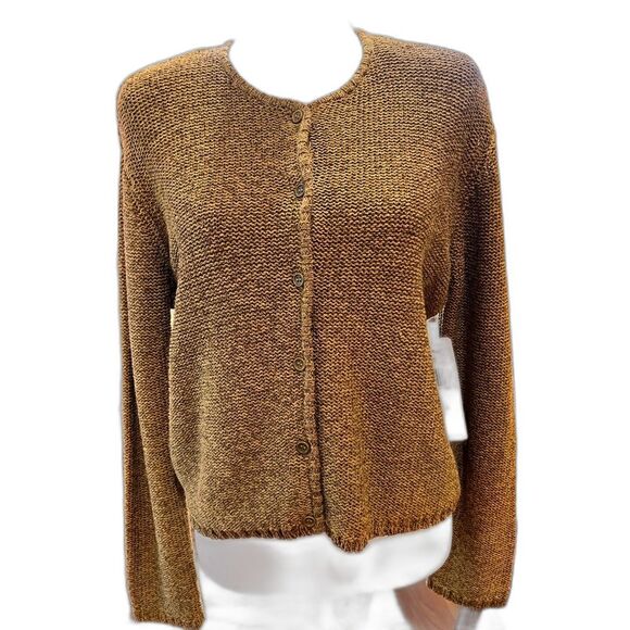 Jones New York Honey Green Knit Cardigan Sweater L NWT Crew Neck Button Front - Picture 2 of 9
